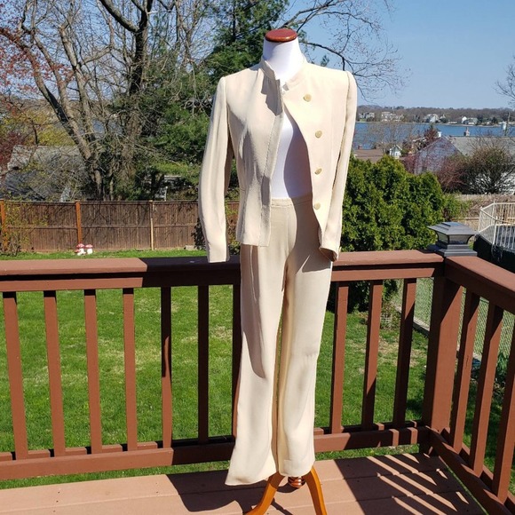 GIORGIO ARMANI Cream Pants Suit BARBIECORE Silk Blazer Borgo 21 Set Womens 8 - Picture 5 of 16